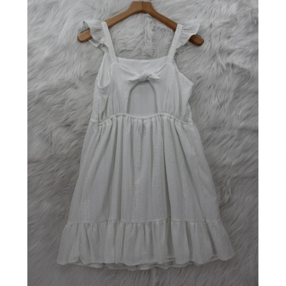 The Childrens Place White Eyelet Cutout Dress Size 16 XXL Ruffle Preppy Minimal